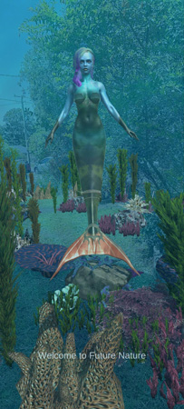 A mermaid displayed in Augmented Reality (AR) surrounded by AR seaweed.