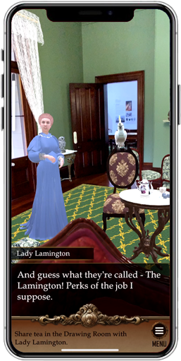 Lady Lamington standing in her Drawing Room in 1900, for the Old Government House, Brisbane, Augmented Reality (AR) touring app.