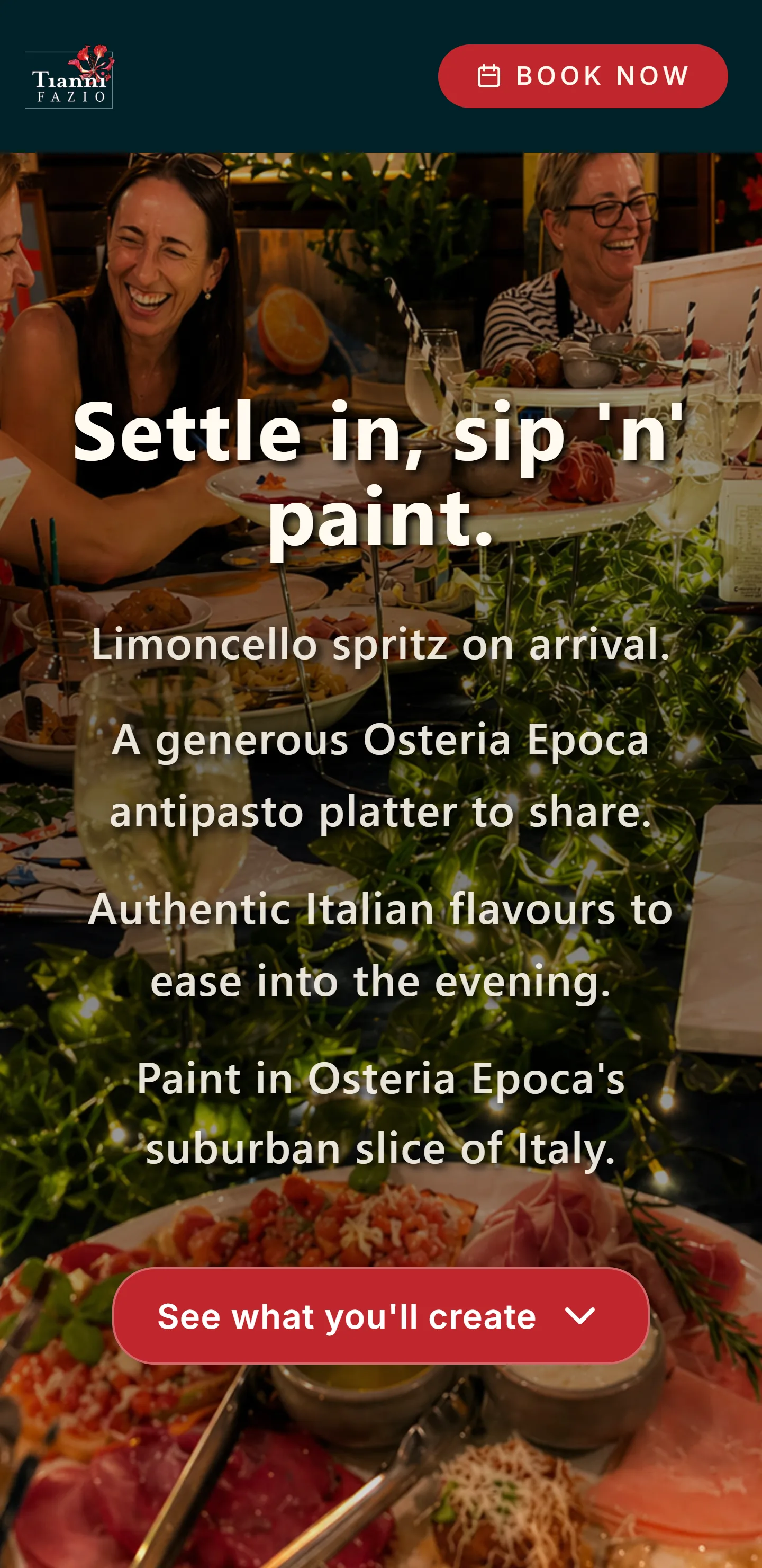 Mobile event mood screen describing the Limoncello paint and sip experience.