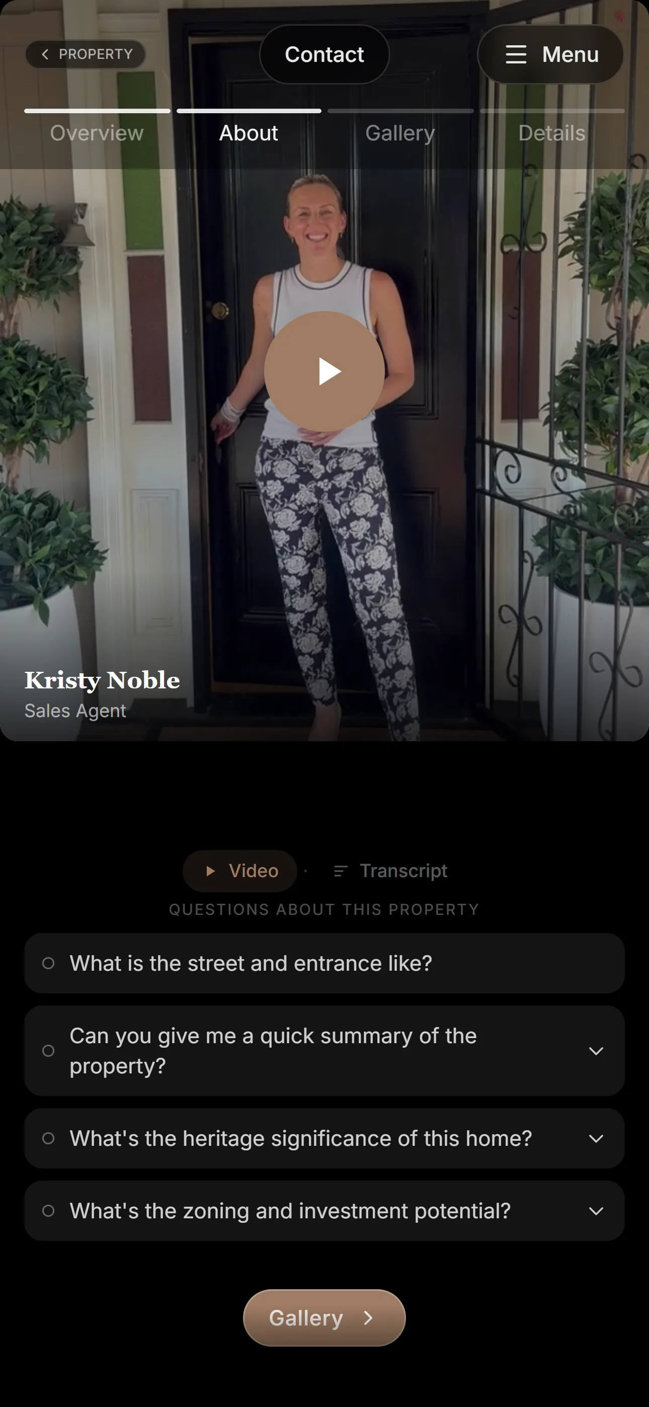 Mobile screen showing media within the guided property presentation.