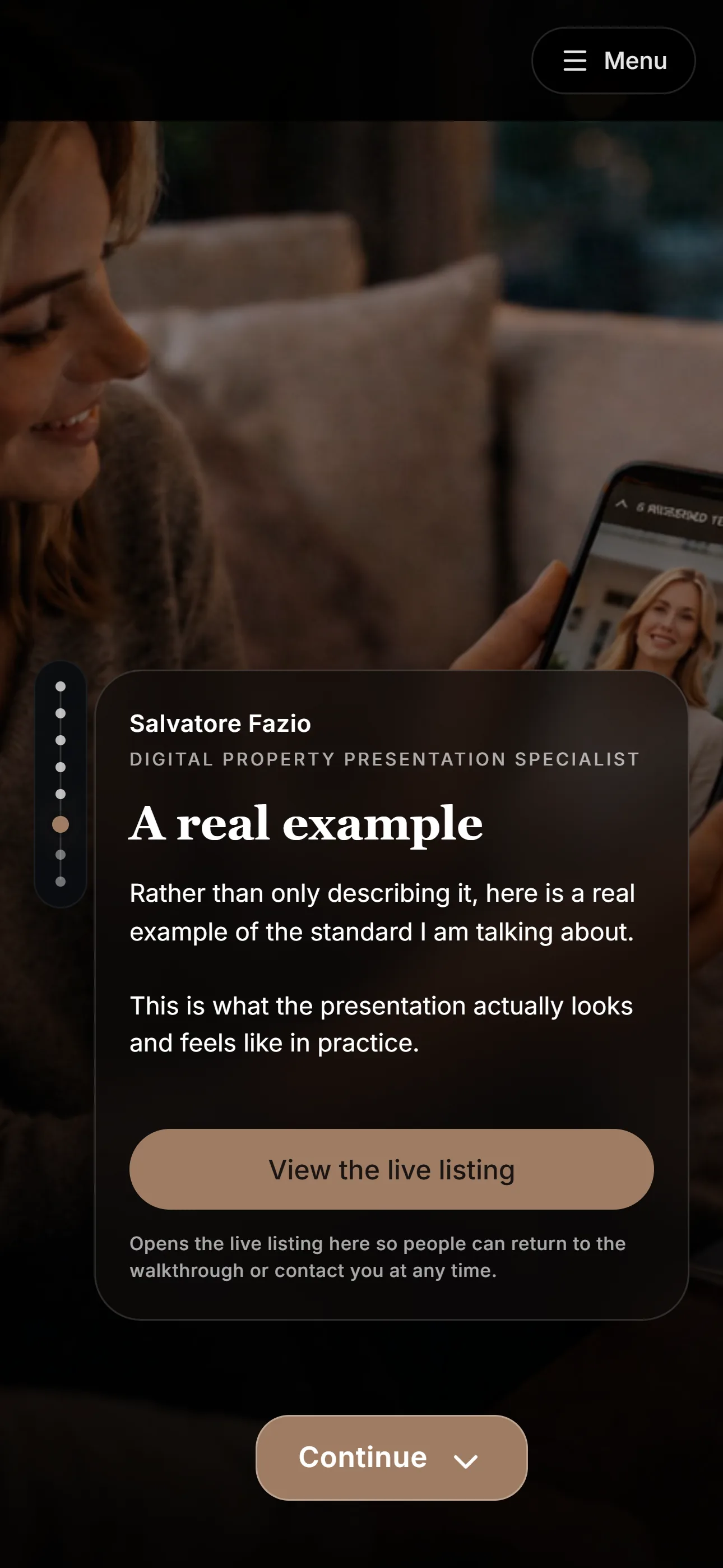 Mobile screen explaining the guided property presentation service.