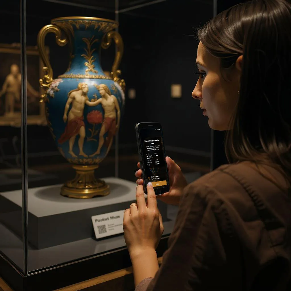 Close-up of a person using a phone as part of a visitor-facing digital experience.