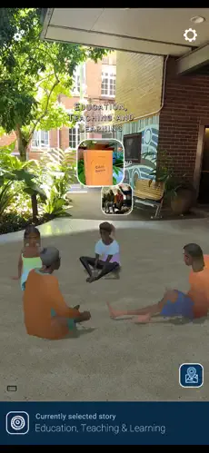 Walking on Country AR story scene displayed over the physical campus.